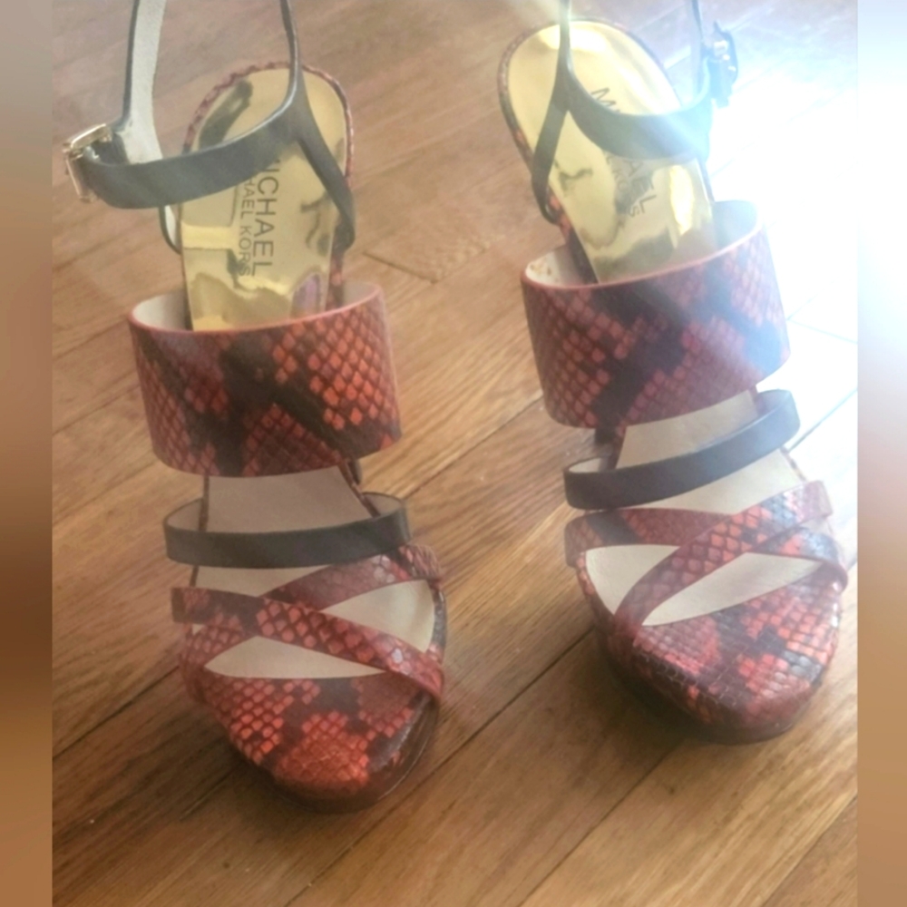 Michael Kors Red and Black Snake Print Heels - Picture 4 of 10